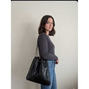 ZARA Black Leather Drawstring Chain Shoulder Bag Hobo